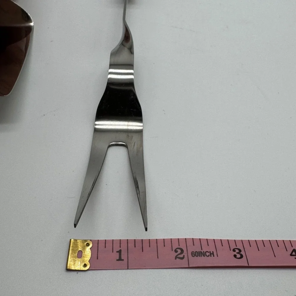 Vintage A.S. Stainless Japan BBQ Tool Set Long Wood Handle Spatula Fork 1960s